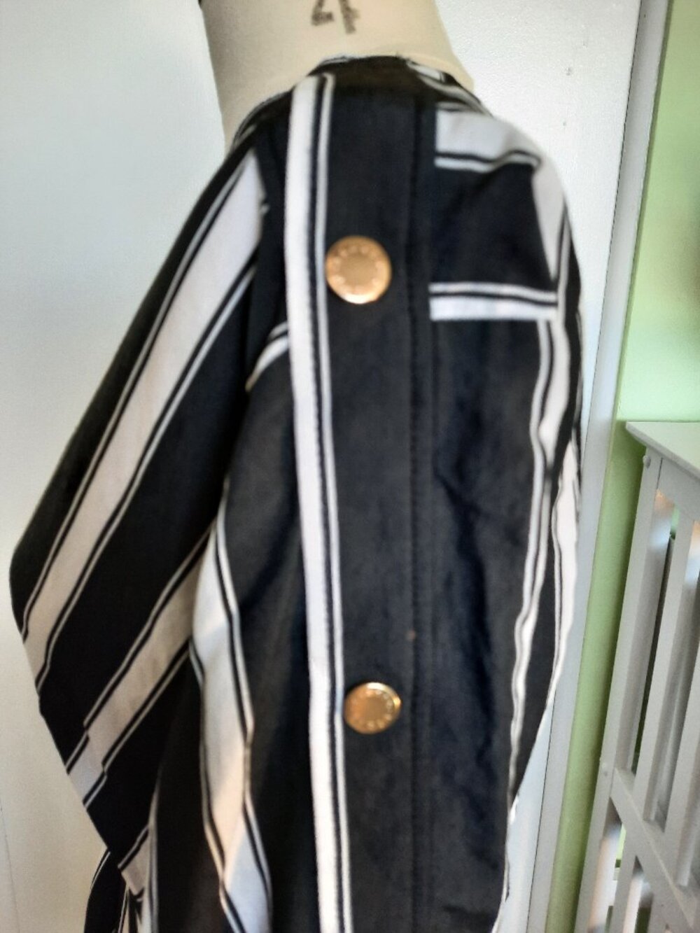 Sandro Paris Black White Striped Shirt Dress Gold Buttons Size Small - Picture 3 of 8
